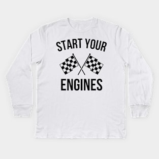 Start your Engines Race Flags Kids Long Sleeve T-Shirt